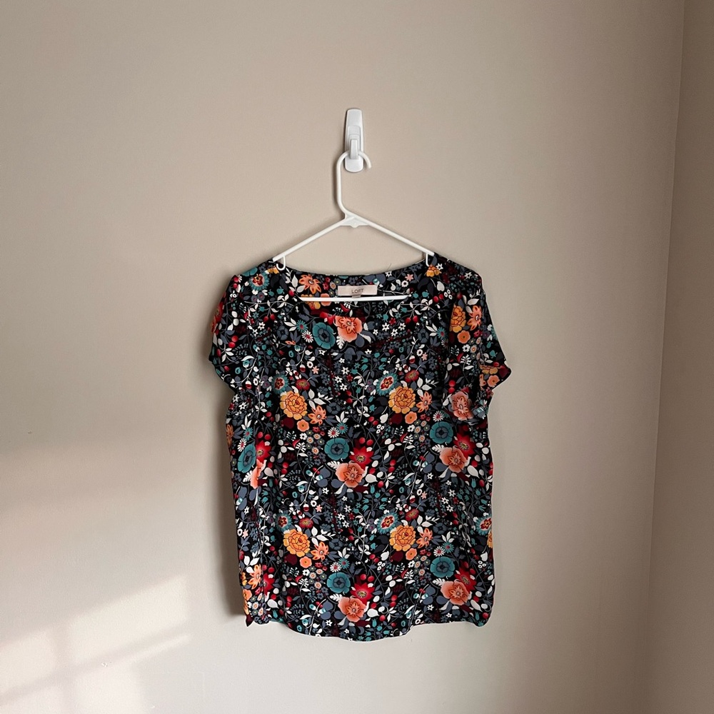 LOFT Floral Blouse - Black, Red, Orange, Blue
